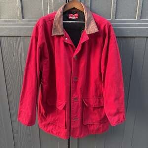 Vintage Marlboro Country Store Red Canvas Barn Chore Coat with Leather Collar